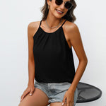 Zeagoo Womens Halter Neck Tank Tops Sleeveless Pleated Tops