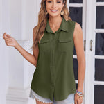 Zeagoo Womens Sleeveless Button Down Shirt with Pockets