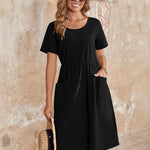 Zeagoo Womens Midi Dress Short Sleeve A-Line Cotton Linen Dress