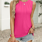 Zeagoo Summer Tank Top for Women Pleated High Neck Tops