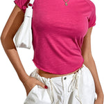 Zeagoo Womens Basic T-Shirts Crewneck Short Sleeve Curved Hem Summer Crop Tops Fitted Tees Y2k Clothing