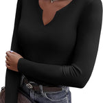 Zeagoo Womens Long Sleeve T Shirts V-Neck Slim Fitted Knit Top