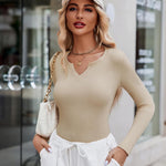 Zeagoo Womens Long Sleeve T Shirts V-Neck Slim Fitted Knit Top