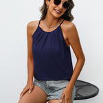 Zeagoo Womens Halter Neck Tank Tops Sleeveless Pleated Tops