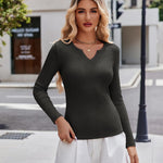 Zeagoo Womens Long Sleeve T Shirts V-Neck Slim Fitted Knit Top