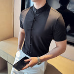 Summer Stand Collar Ice Silk Casual Waffle Shirt