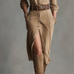 Women's Brown Fashion Suede Midi Dress