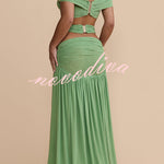 Martina Stretch Mesh Gold Metal Detail Gathered Cutout Waist Vacation Maxi Skirt