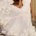Serafina Strapless Back Lace-up Handcrafted Floral Appliqués Pleated Hem Gown Maxi Dress