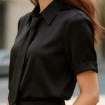 Solid Color Collared Tie Short-sleeved Casual Shirt