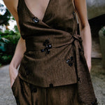 Stylish Sequined Halter Neck Backless Cross Tie Top