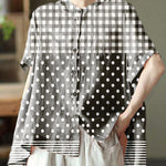 Boho Orange Summer Side Open Stand Collar Ramie Loose Short Sleeve