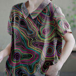 Women Pink Peter Pan Collar Patchwork Summer Ramie Shirts Short Sleeve