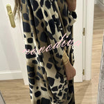 Airy Satin Unique Print V-neck Gemstone Embellished Drape Robe Maxi Dress