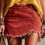 Western Retro Frayed Camel Denim Mini Skirt And Shorts