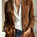 Stylish Suede Lapel Long-sleeved Casual Button-down Jacket