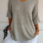 Solid Color Knitted V-neck Top