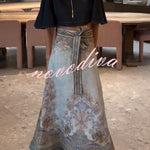 Next Vacation Denim Mock Neck Short Flutter Sleeves Crop Top