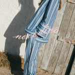 Althea Striped Print Lace-up Neck Long Sleeve Top and Elastic Waist Pocket Lantern Pants Set
