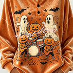 Spooky Season Velvet Long Sleeve Halloween Shirt with Buttons