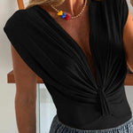 Ellie Stretch Fabric Deep V-neck Ruched Detail Short Sleeve Bodysuit