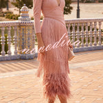 Elegant Night V-Neck Long Sleeve Layered Tassel Hem Maxi Dress
