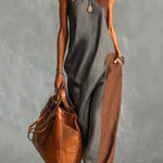 Stylish Color-blocked High-neck Sleeveless Casual Pocket Maxi Dress