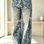 Stylish and Distinctive Leopard Print Denim High Rise Pocket Wide Leg Jeans