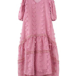 A-Line Half Sleeves Elasticity Jacquard Solid Color Split-Joint V-Neck Midi Dresses