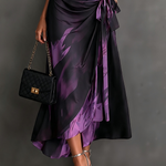 Elisa | Midi Wrap Dress in Abstract Print, Purple