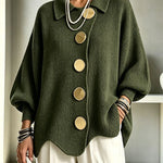 Shelia Knit Oversized Metal Buckle Balloon Sleeve Lapel Cardigan