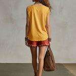 Western Retro Frayed Camel Denim Mini Skirt And Shorts