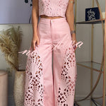 Sienna Embroidered Cut-Out Palazzo Pants Two-Piece Set