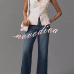 Fashionable Lace-trimmed V-neck Sleeveless Slim-fit Vest