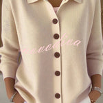 Casual Stylish Knit Solid Color Shirt Neck Button Up Long Sleeve Cardigan