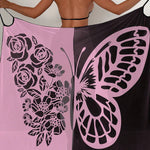 Fashionable Color-blocked Butterfly Print Resort Cover-up Midi Dress