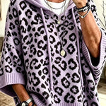 Comfortable and Casual Knit Leopard Print Half Sleeve Hoodie Sweater