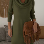 Elegant and Soft Solid Color Cowl Neck Knit Dress