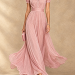 Elia Gathered Waist Keyhole Maxi Dress