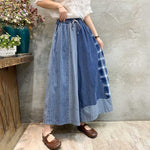 Color Block Denim Wide Leg Pants