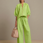 Natalia™ | Zip Front Blouson Top Wide Leg Set