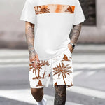 KZZ Men's Tropical Palm Tree Print Short-Sleeve Shirt and Shorts Set