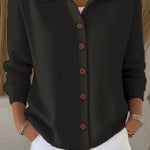 Casual Stylish Knit Solid Color Shirt Neck Button Up Long Sleeve Cardigan