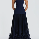 Serafina Strapless Back Lace-up Handcrafted Floral Appliqués Pleated Hem Gown Maxi Dress