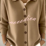 Casual Stylish Knit Solid Color Shirt Neck Button Up Long Sleeve Cardigan