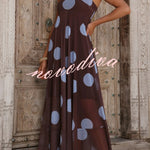 Polka Dot Print Mesh Spaghetti Strap Square Neck Vacation Maxi Dress