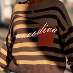 Xander Knit Color-block Stripes Wide Neck Long Sleeve Pocket Relaxed Sweater