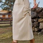 Zeagoo Women's Casual High Waist Denim Midi Skirt Drawstring Adjustable Long Jeans Skirt with Pockets