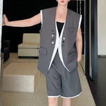 Contrast Color Stitching Sleeveless Vest Straight Shorts Two-piece Set