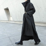 High Collar Rhombus Side Slit Long Cotton Coat